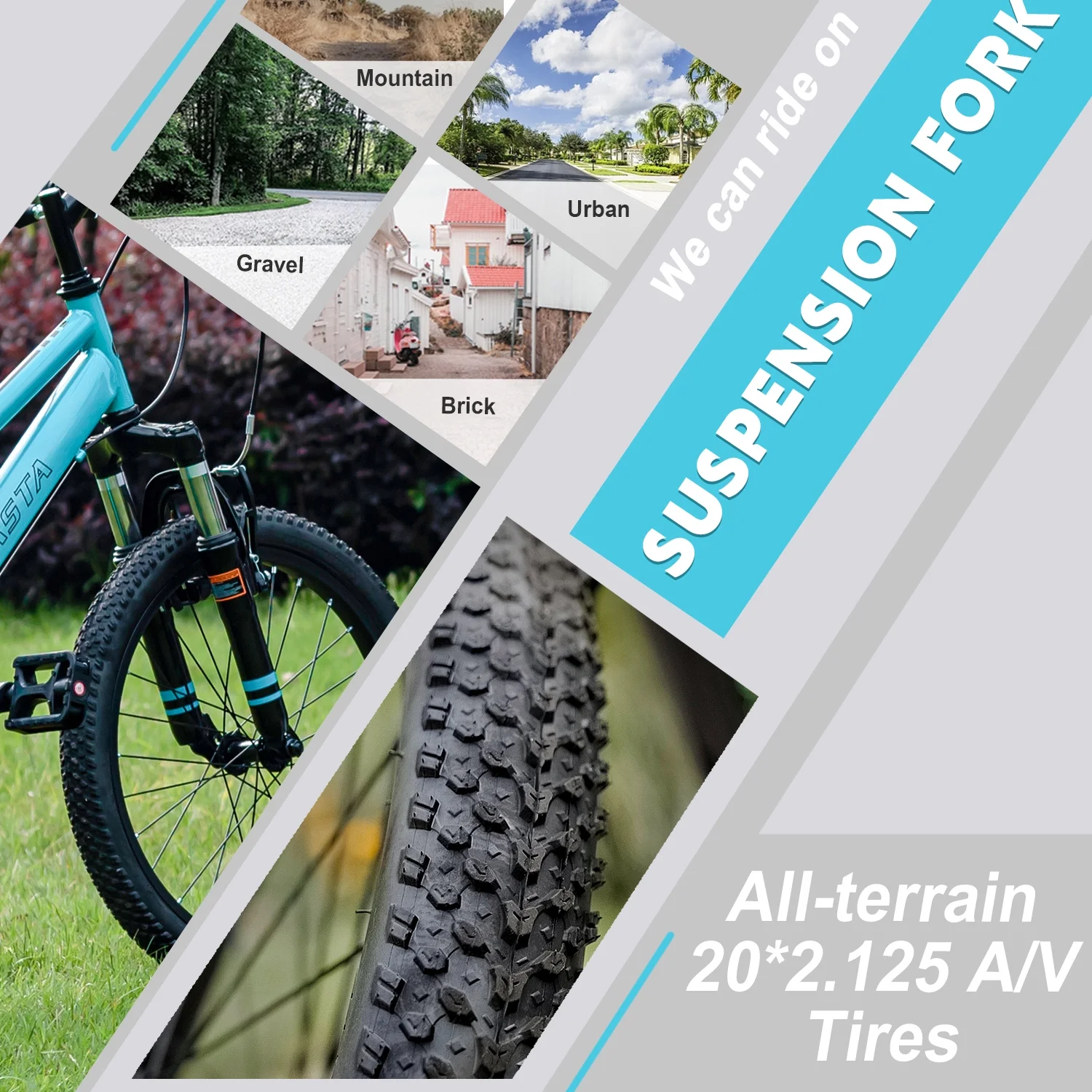 AVASTA 20'' Big Kids Mountain Bike for Age 6 7 8 9 10 11 12 Years Old Boys Girls Teen with Suspension Fork Front & Rear Dual Hand Brakes 6 Speeds Drivetrain, Cyan