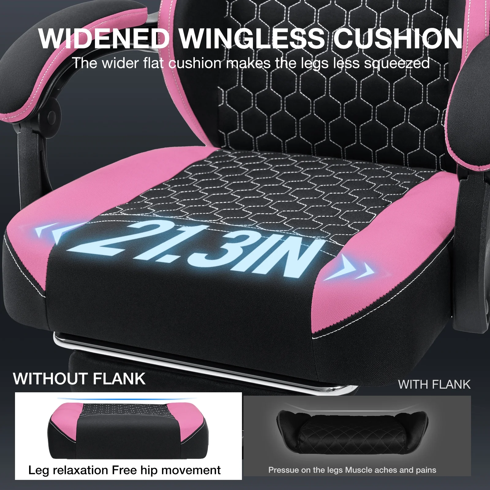 Hoffree Gaming Chair with Speakers Fabric Gamer Chair with footrest and massage Big and Tall Video Game Chair with Headrest and Lumbar Support for Adults