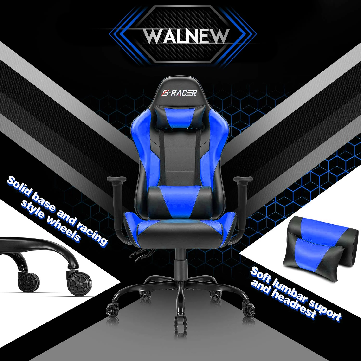 Lacoo Gaming Chair in Home Office PU Leather Reclining Gaming Chair Adjustable Adjustable Headrest and Lumbar Pillow, Red