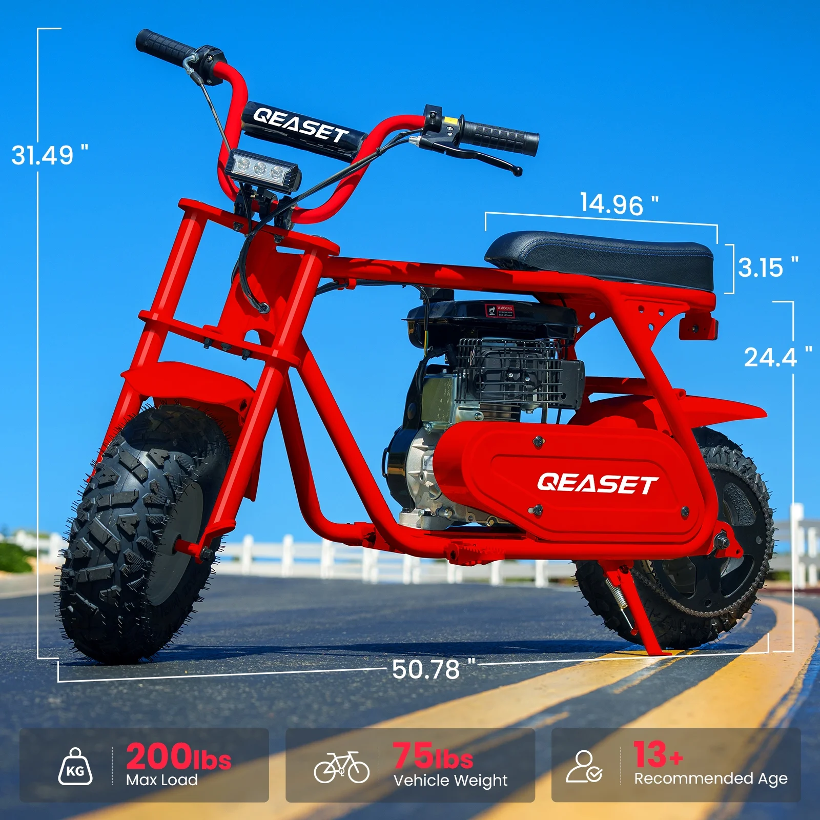 QEASET MB001 Gas Powered Mini Dirt Bike 99CC for Teens and Adults, 25MPH Off Road Motorcycle, Weight Support Up to 200 LBS - Black