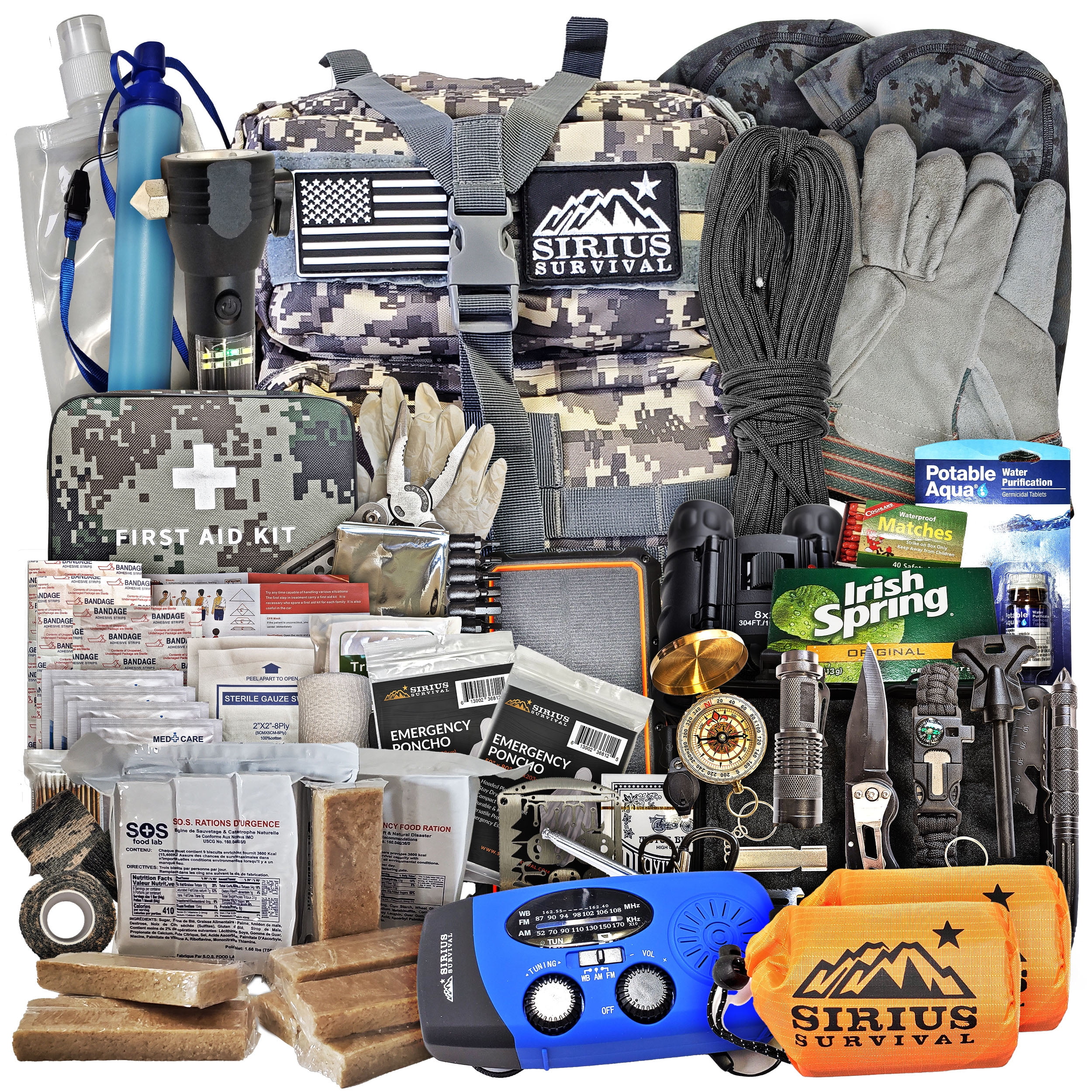 Pre-Packed Emergency Survival Kit/Bug Out Bag for 2 - Over 175 Total Pieces of Disaster Preparedness Supplies for Hurricanes, Floods, Earth Quakes & Other Disasters, Black