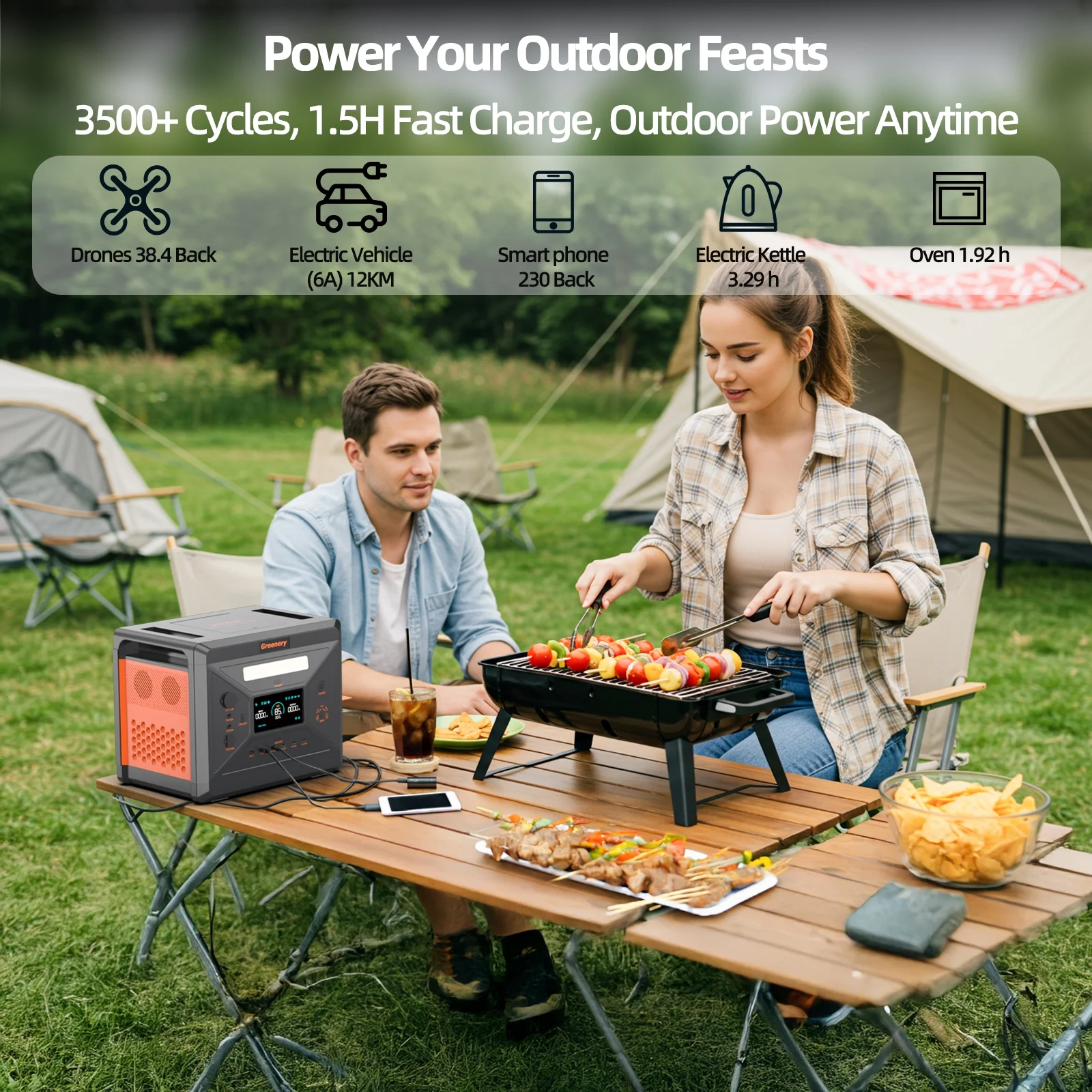Solarplay 2400W(4800W Peak) Solar Generator, with 400W Solar Panel,2160Wh Portable LiFePO4 Battery Power Station for Camping Home Backup RV