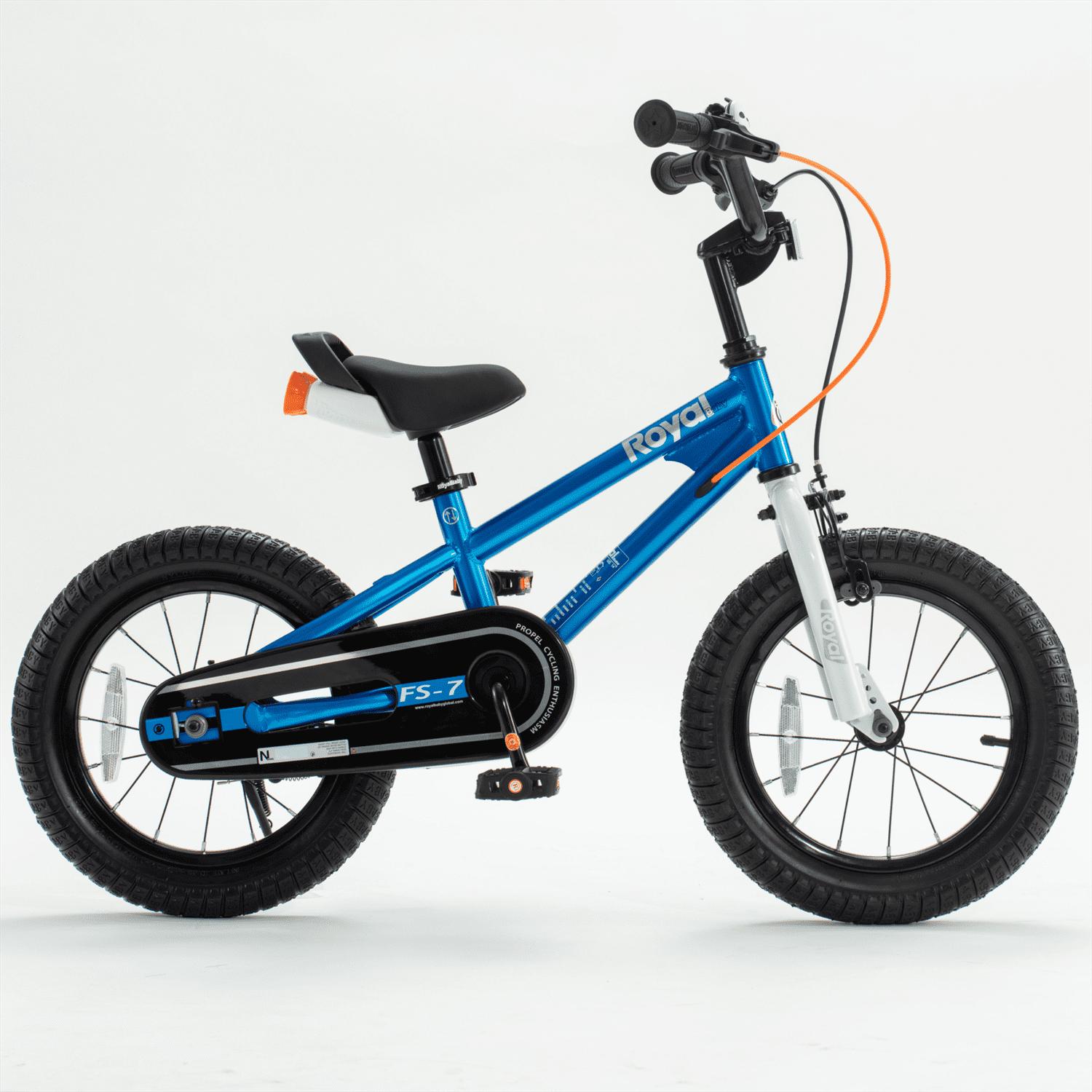 Royalbaby Freestyle 7 Kids Bike Toddlers 14 Inch Wheel Dual Handbrakes Bicycle Beginners Boys Girls Ages 3-5 Years. Kickstand and Water Bottle Included. Blue