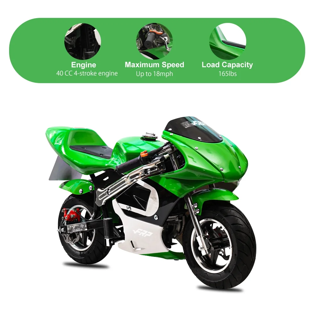 FRP 2 Stroke Pocket Bike 02, Mini Bike for Kids Max Weight 165 LB, Streamline Style Mini Pocket Bike W/ Strong Dual Brakes, Racing Pocket Rocket Max Speed 20 Mph, Blue