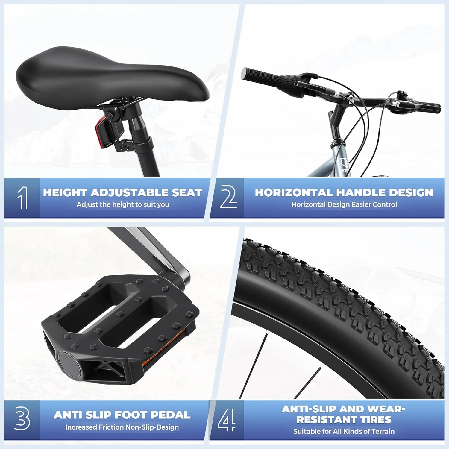 Outroad 26 Inch Mountain Bike, 7/21-Speed/High-Carbon Steel/Aviation Grade Frame, Dual Disc/V Brake, Adjustable Ergonomic Seat Bicycle for Men Women Adult, Quick Assembly in 20 Minutes