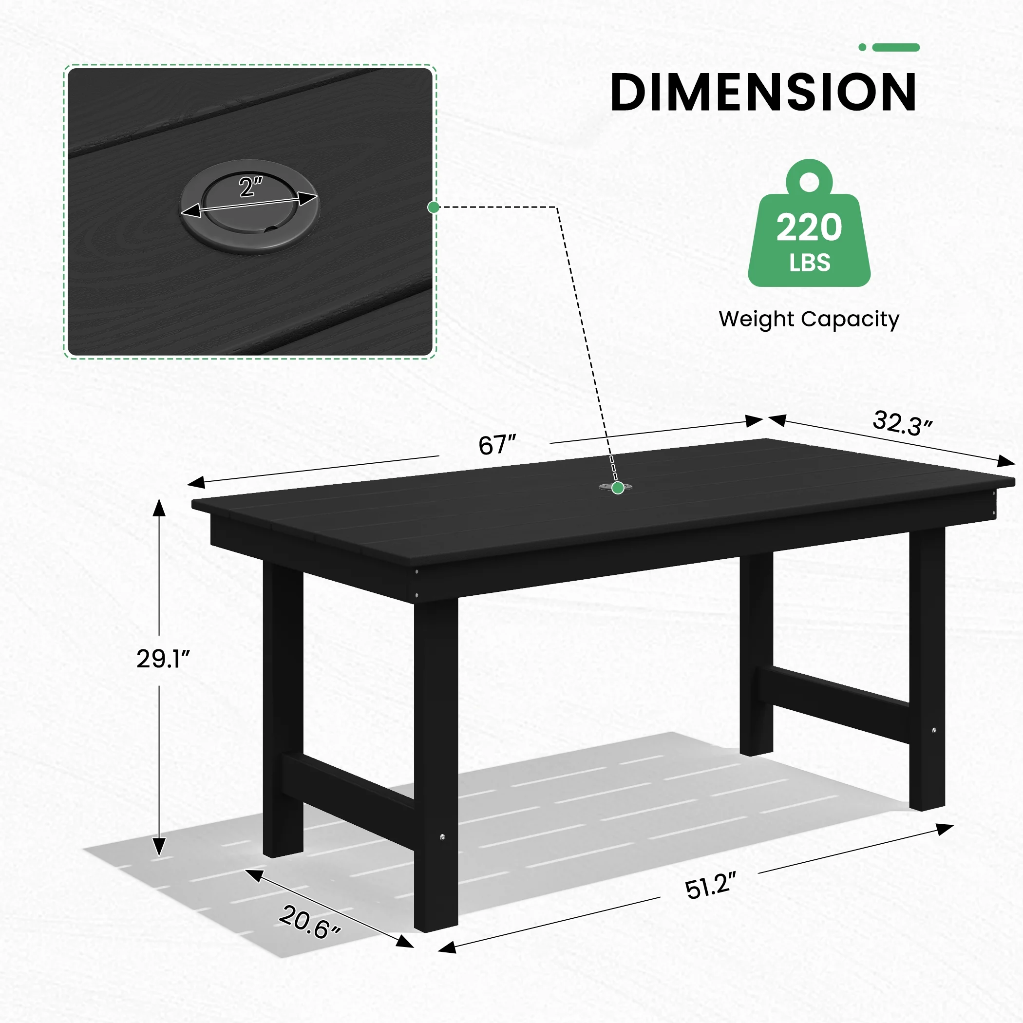 SERWALL Outdoor HDPE Dining Table Set, 7-Piece Outdoor Dining Table Sets with Umbrella Hole, Grey