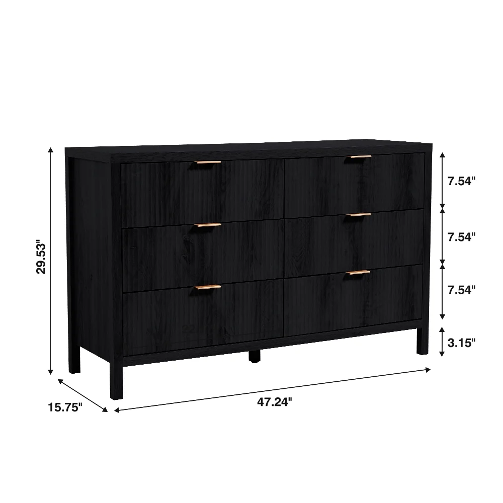 YOCWO Fluted Nightstand for Bedroom Set of 2 , Wood Bedside Table Set of 2 with Drawers, Black
