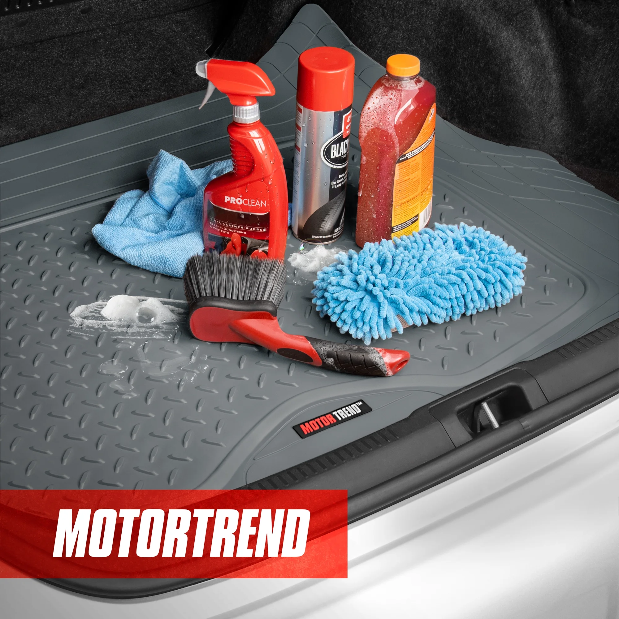 Motor Trend Original FlexTough Black Rubber Car Floor Mats with Trunk Cargo Liner - All Weather Automotive Floor Mats, Heavy Duty Trim to Fit Design, Floor Liners for Cars Truck Van SUV