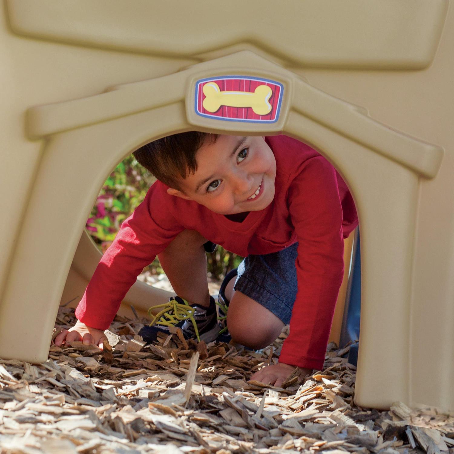 Step2 Neighborhood Fun Center Brown Playhouse with Slide Plastic Kids Outdoor Toys
