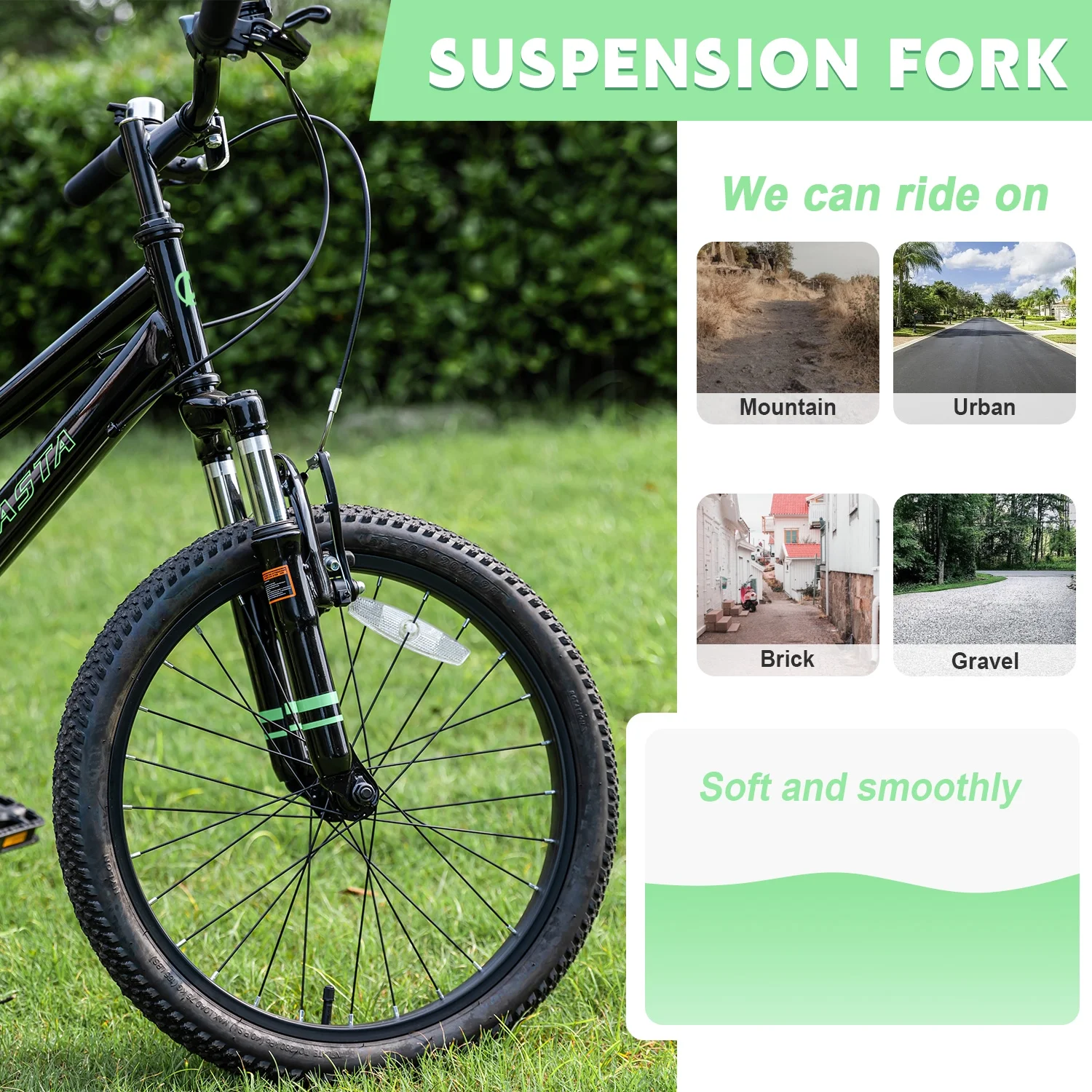 AVASTA 20'' Big Kids Mountain Bike for Age 6 7 8 9 10 11 12 Years Old Boys Girls Teen with Suspension Fork Front & Rear Dual Hand Brakes 6 Speeds Drivetrain, Cyan