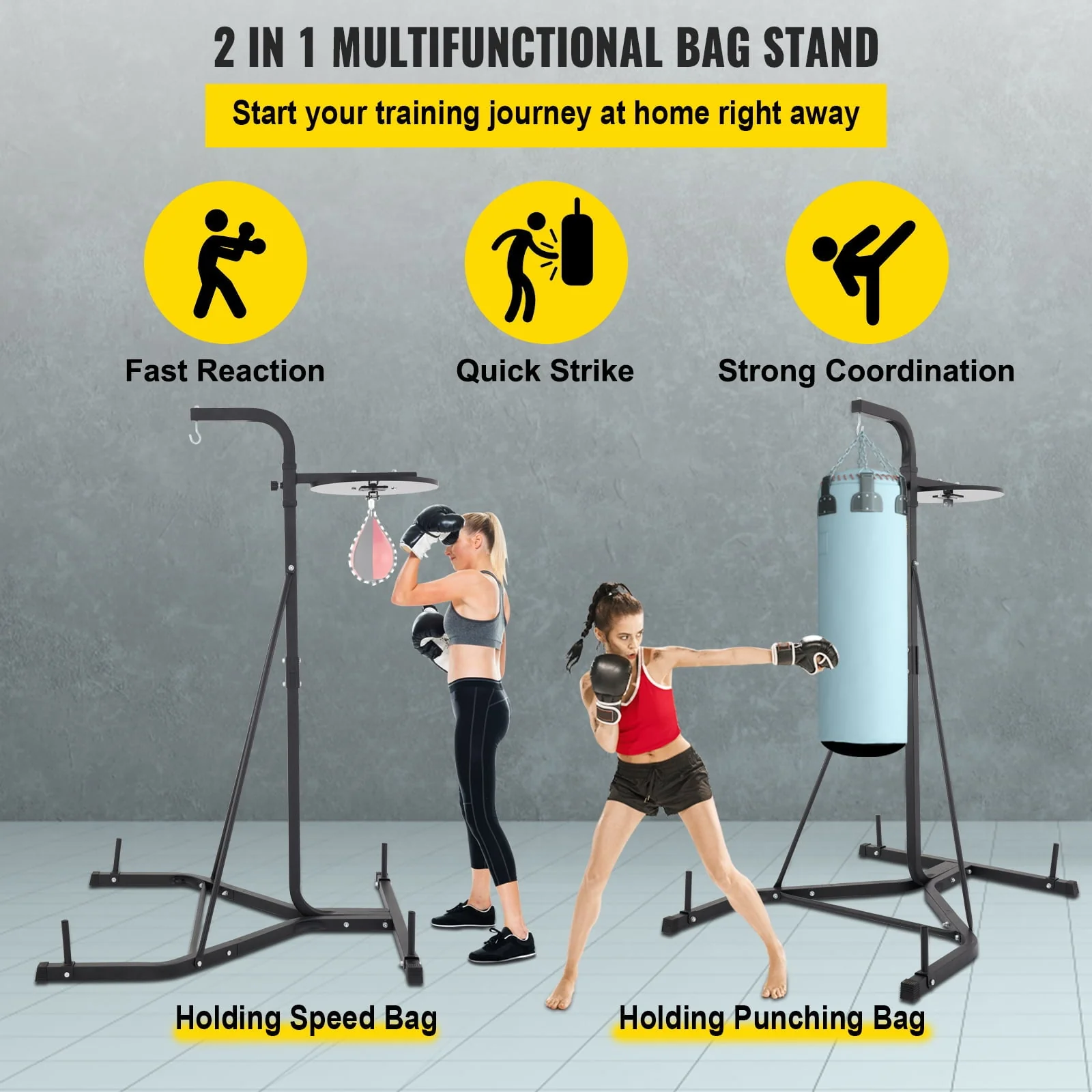 VEVORbrand Free Standing Punching Bag Stand, Unisex Boxing Set, Foldable Single Station Heavy Bag Stand, Punching Ball, Boxing Punching Speed Ball, Boxing Bag with Boxing Rack, for Training