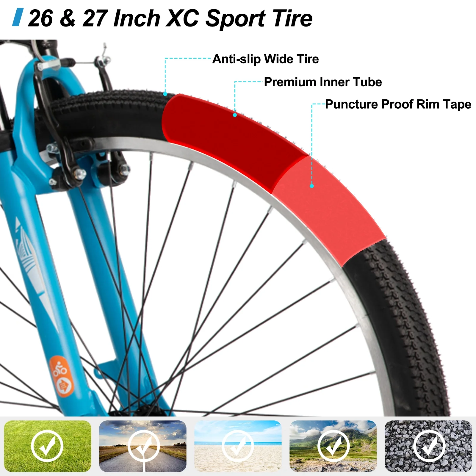 Hiland 26 27.5 29 Inch Mountain Bike, Mens Womens MTB with 21 Speeds, High-Tensile Steel Frame, V Brake, Hardtail Bicycle for Adults