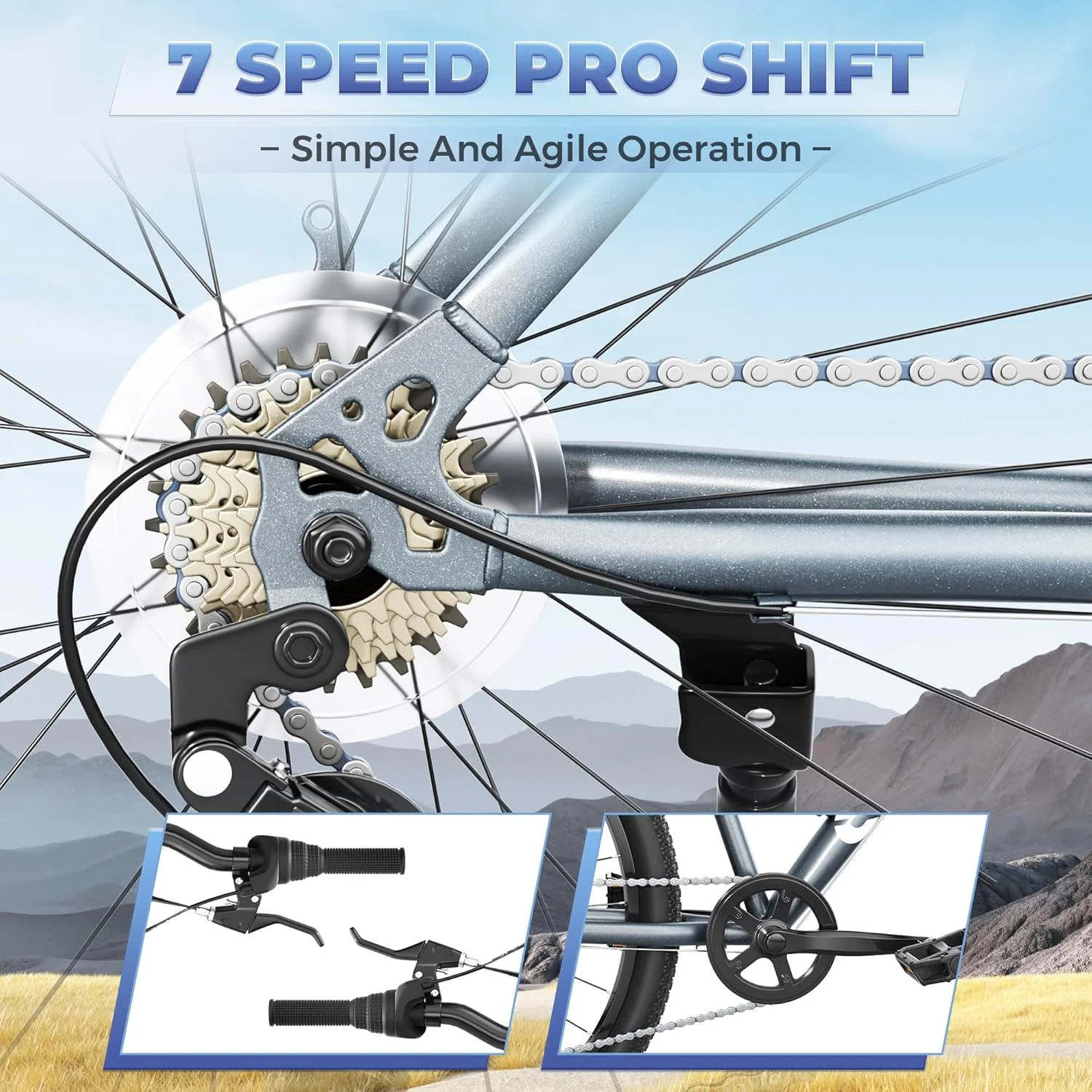 Outroad 26 Inch Mountain Bike, 7/21-Speed/High-Carbon Steel/Aviation Grade Frame, Dual Disc/V Brake, Adjustable Ergonomic Seat Bicycle for Men Women Adult, Quick Assembly in 20 Minutes